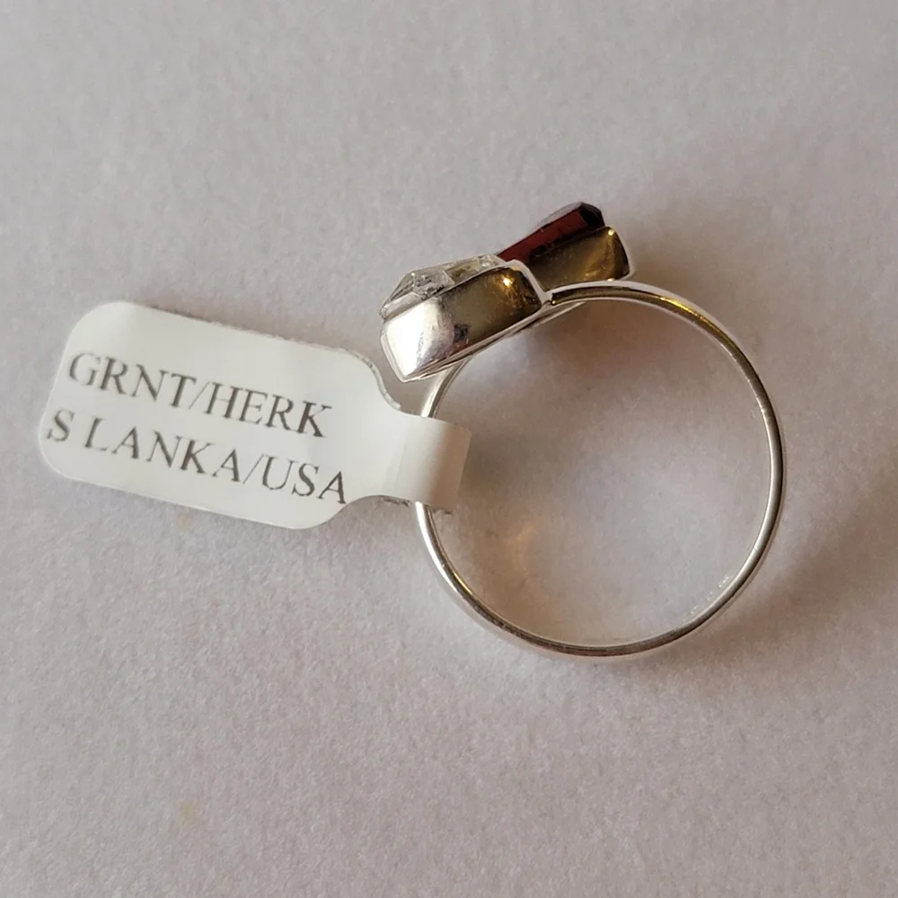 Garnet with Herkimer Diamond Sterling Silver Bypass Gemstone Ring